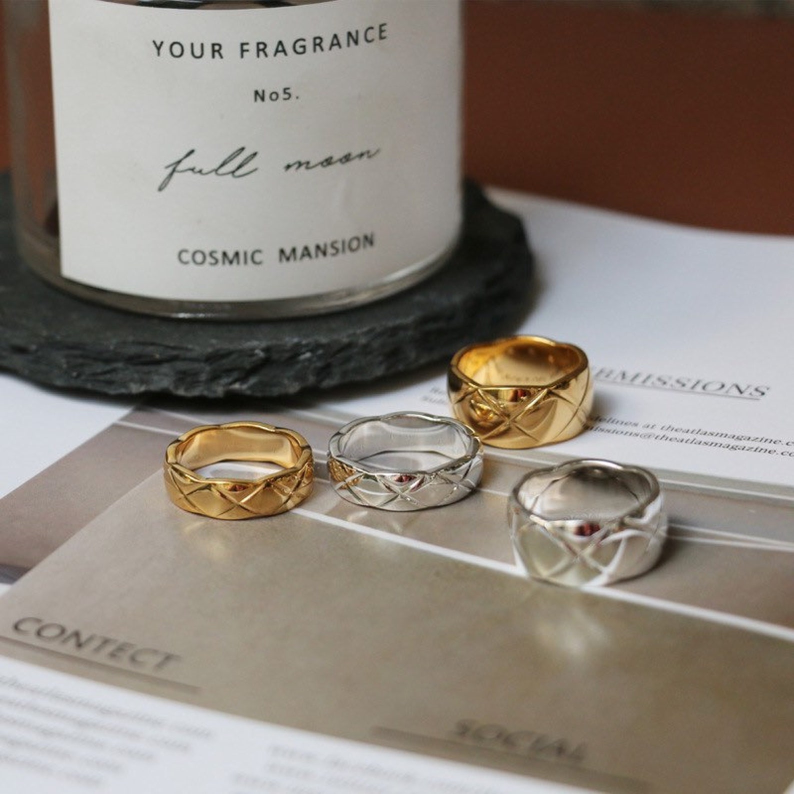 18K Gold Plated Statement Ring Quilted Ring Coco Chic Gold Etsy