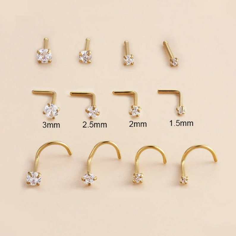 1.5mm/2mm/2.5mm/3mm Tiny CZ Nose Ring, 20G Minimalist Nose Stud, Barely There Nose Pin, Titanium Steel Nose Ring, Mini Nose Ring, SERIES G image 9