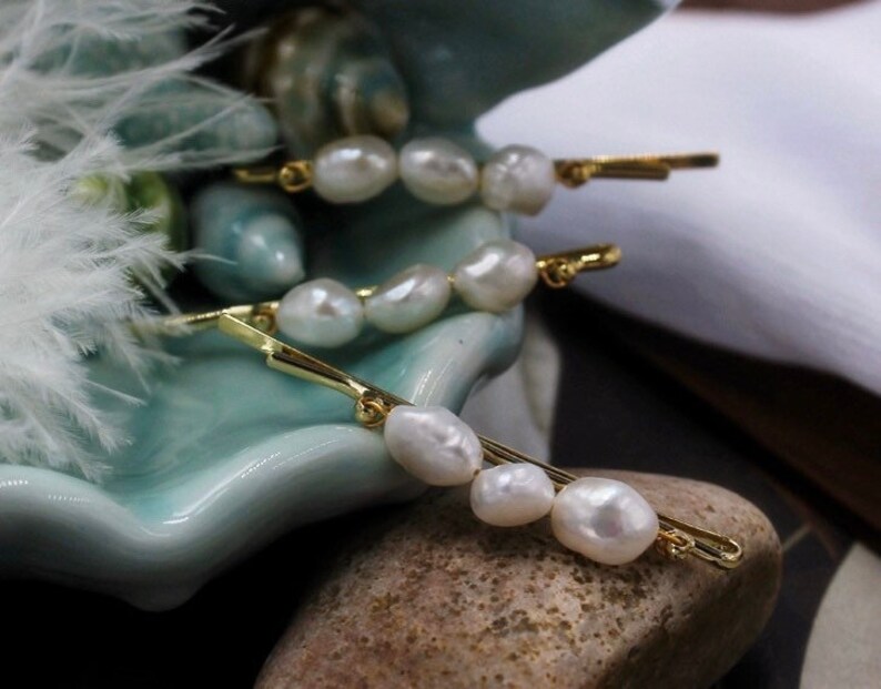 Pince à cheveux perle baroque d'eau douce en or ou argent, barrette perle véritable, accessoire de cheveux de mariage, cadeaux de demoiselle d'honneur, cadeau Hen Do Barrette image 5