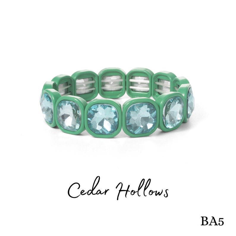 Nature-Inspired Oversized Crystal Stretchy Enamel Tile Bracelets, Opal Bracelets, Bridesmaid Bracelets, Colorblock Stacking Bracelets BA Cedar Hollows (BA5)