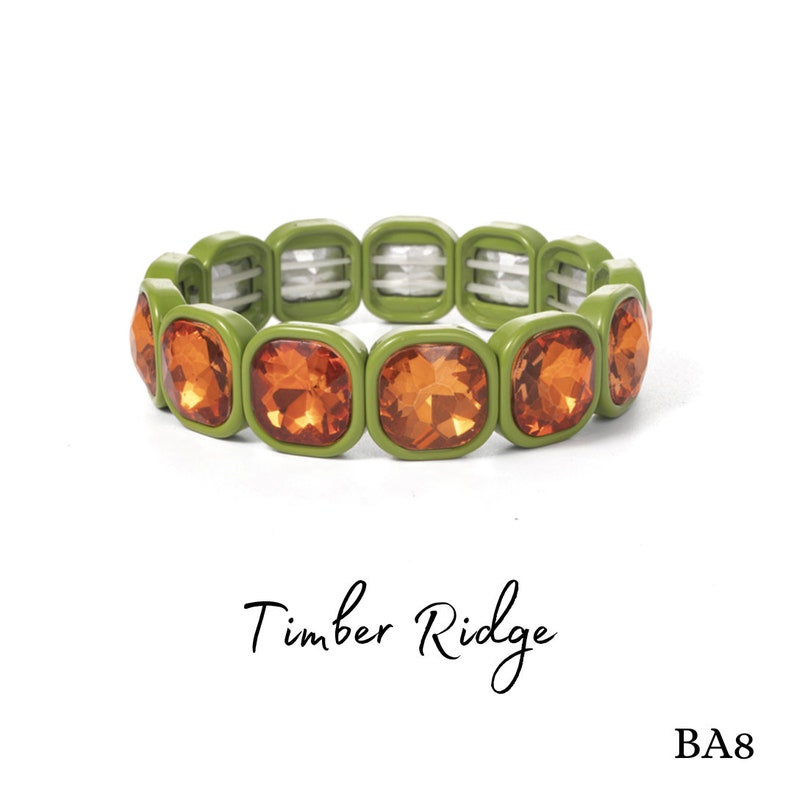 Nature-Inspired Oversized Crystal Stretchy Enamel Tile Bracelets, Opal Bracelets, Bridesmaid Bracelets, Colorblock Stacking Bracelets BA Timber Ridge (BA8)
