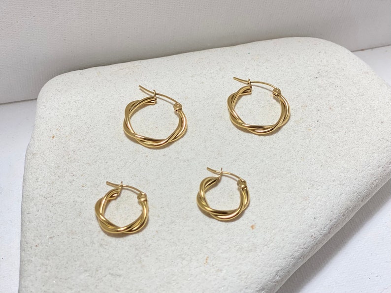 18K Gold Plated Minimalist Twist Hoop Earrings A Pair, Everyday Hoops, Bridesmaid Gifts, Hen Do Earring, Silver Hoops, Lightweight Earring image 9