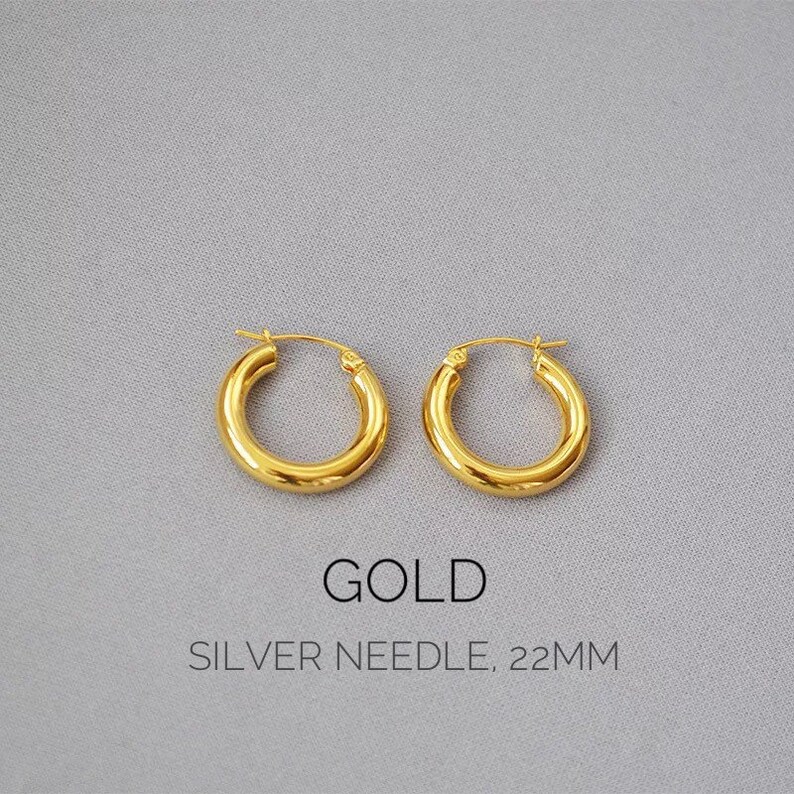 22mm 18K Gold Plated Medium Hoop Earrings A Pair Gold Hoop Etsy