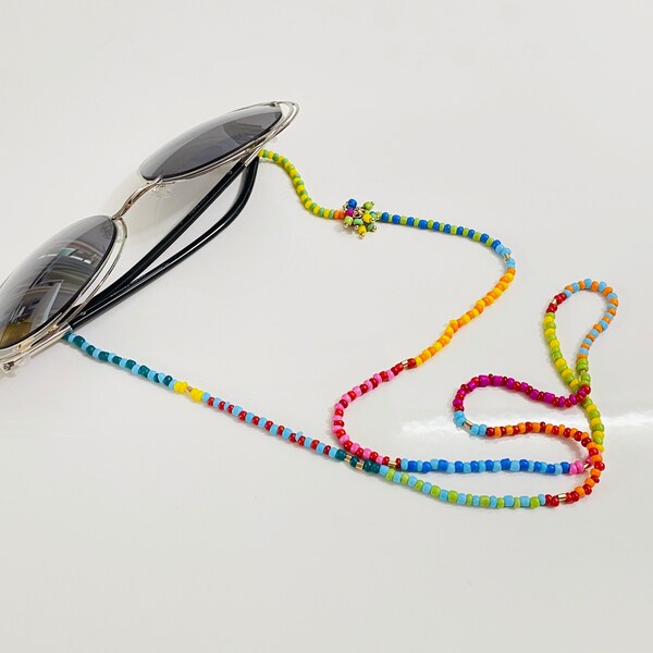 Trendy Rainbow Seed Beads Sun Strap, Seed Beads Sun Cord, Sunglass Seed Beads Strap, Beads Sunglasses Strap