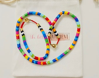 Pride Month Necklace, Rainbow Thick Arrow Enamel Tile Beads Necklace, Love Necklace, Tile Necklace, Colorblock Necklace, Enamel Beads Choker