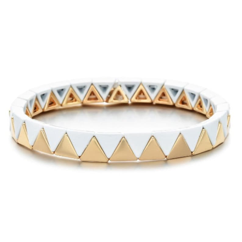 Wide and Narrow White Gold Enamel Tile Beads Bracelet - Etsy