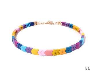 8mm Arrow Enamel Tile Beads Choker (Series E), Tila Tile Choker, Colorblock Necklace, Enamel Beads Choker, Trendy Tila, Tile Beads Choker