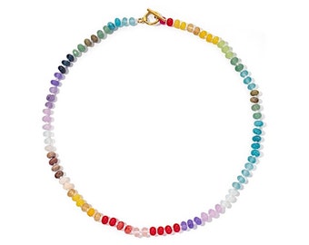 1973 Necklace, Women’s Right Necklace, Summer Ombré Necklace, Skittles Gemstone Necklace, Rainbow Ombré Gemstone Necklace, Layering Necklace