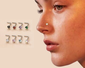 3mm Rainbow Tiny CZ Nose Ring, 20G Minimalist Nose Stud, Barely There Nose Pin, Titanium Steel Nose Bone, Nose Ring, SERIES J