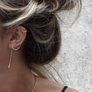 Gold, Silver Ear Cuff Chain Earrings, Perfect Minimalist Ear Threader, Silver Ear Cuff Threader, Gold Ear Cuff, Silver Chain Ear Cuff image 2