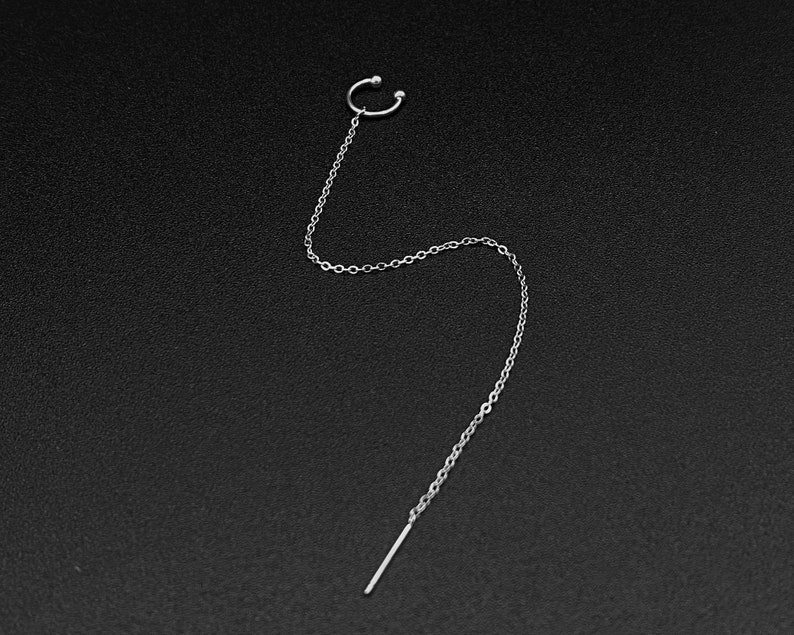 Gold, Silver Ear Cuff Chain Earrings, Perfect Minimalist Ear Threader, Silver Ear Cuff Threader, Gold Ear Cuff, Silver Chain Ear Cuff image 8