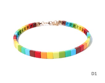 8mm Enamel Tile Beads Choker (Series D), Tila Tile Choker, Colorblock Necklace, Enamel Beads Choker, Trendy Tila, Tile Beads Choker