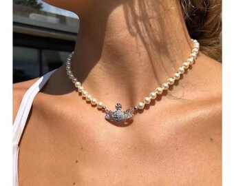 Sparkly Celestial Faux Pearl Choker, Silver Star Pearl Choker, Silver Celestial Pearl Necklace, Faux Pearl Pearl Necklace