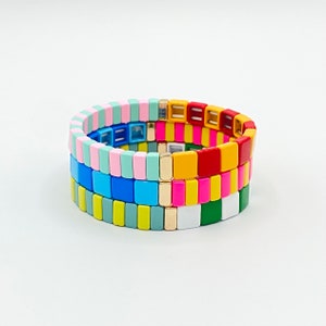Happy Color Enamel Tile Bracelet Sets, Colorblock Bracelets, Tile Beads Bracelets, Stacking Bracelets, Stretchy Bracelets, Boho Bracelets