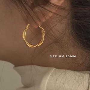 18K Gold Plated Minimalist Twist Hoop Earrings A Pair, Everyday Hoops, Bridesmaid Gifts, Hen Do Earring, Silver Hoops, Lightweight Earring image 3