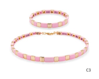 6mm Enamel Tile Beads Choker and Bracelet (Series C), Tila Tile Choker, Colorblock Bracelet, Enamel Beads Choker, Tile Beads Bracelet