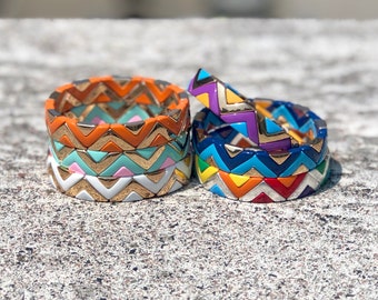 Summer Color Gold Silver Wave Enamel Tile Bracelet, Colorblock Bracelets, Trendy Tila, Stretch Bracelets, Bohemian Bracelets, Tile Beads