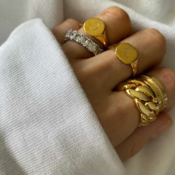 Gold Chunky Chain Ring, Chain Rings, Gold Stackable Rings, Statement Curb Chain Ring, Quality Trendy Thick Chain Wide Ring, Knit RIng