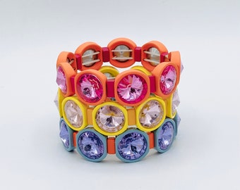 Oversized Crystal Enamel Tile Bracelet, Colorblock Bracelets, Tile Beads Bracelets, Stacking Bracelets, Stretchy Bracelets, Boho Bracelets