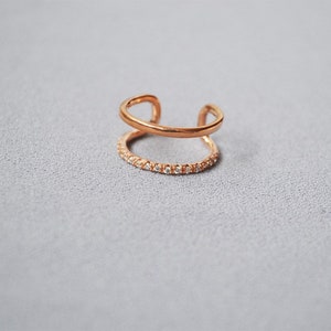 Adjustable 18K Gold Plated Sparkly Double Row Ring, Dainty CZ Ring, Minimalist CZ Ring, Statement Rings, OOTD Ring, Stacking Ring Rose gold