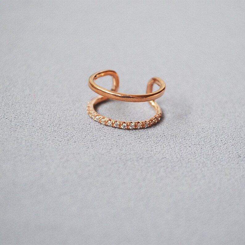 Adjustable 18K Gold Plated Sparkly Double Row Ring, Dainty CZ Ring, Minimalist CZ Ring, Statement Rings, OOTD Ring, Stacking Ring Rose gold