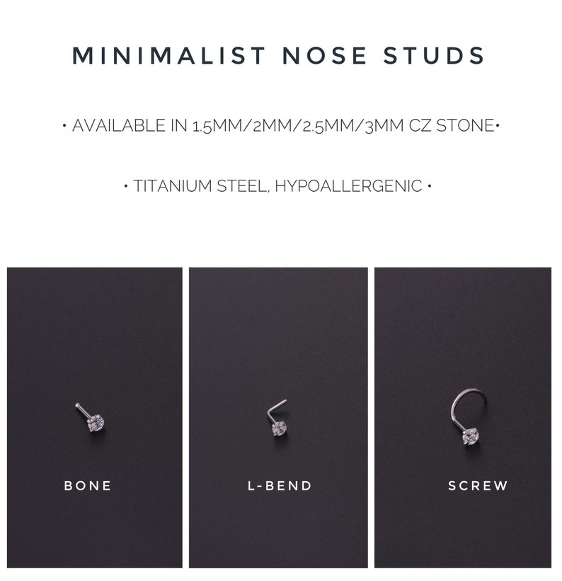 1.5mm/2mm/2.5mm/3mm Tiny CZ Nose Ring, 20G Minimalist Nose Stud, Barely There Nose Pin, Titanium Steel Nose Ring, Mini Nose Ring, SERIES G image 8