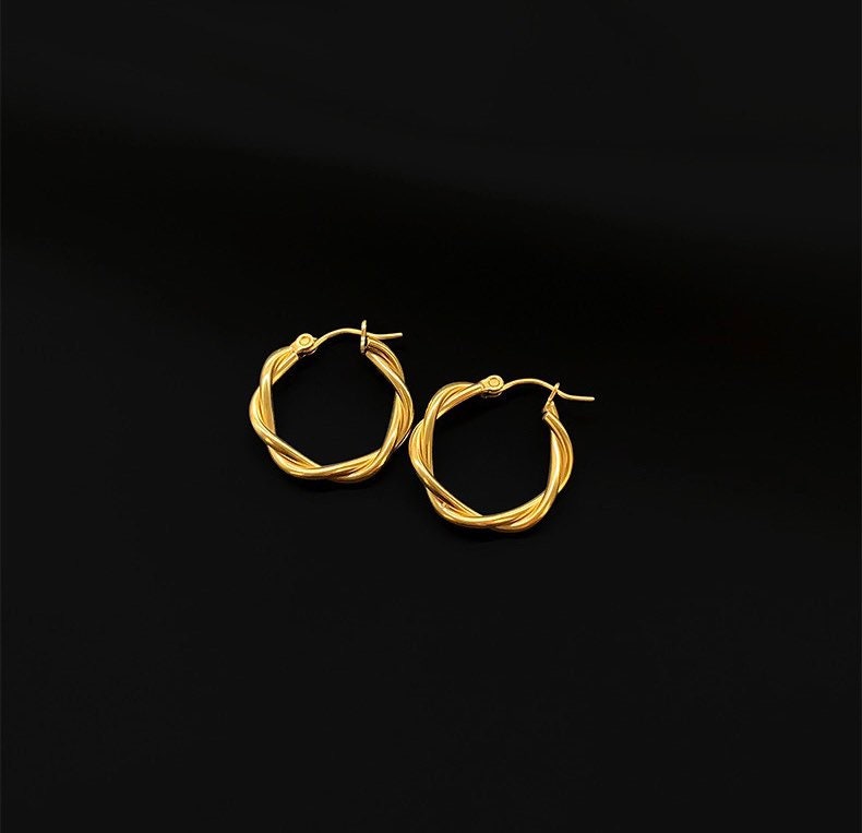 20mm 18K Gold Plated Simple Twist Hoop Earrings A Pair Gold | Etsy