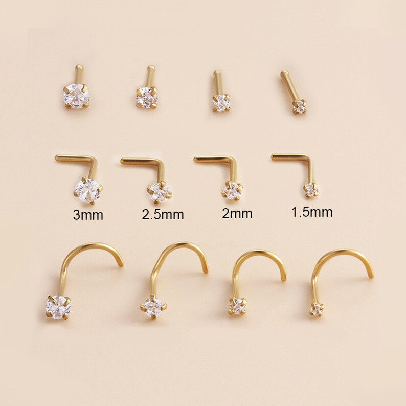 1.5mm/2mm/2.5mm/3mm Tiny CZ Nose Ring, 20G Minimalist Nose Stud, Barely There Nose Pin, Titanium Steel Nose Bone, Mini Nose Ring, SERIES G image 3