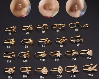 SUNNYOUTH 12-20 Pcs African Nose Cuff Non Piercing Fake Nose Ring for Women Men Girls Ear Cuff Clip on Nose Ring Fake Piercings