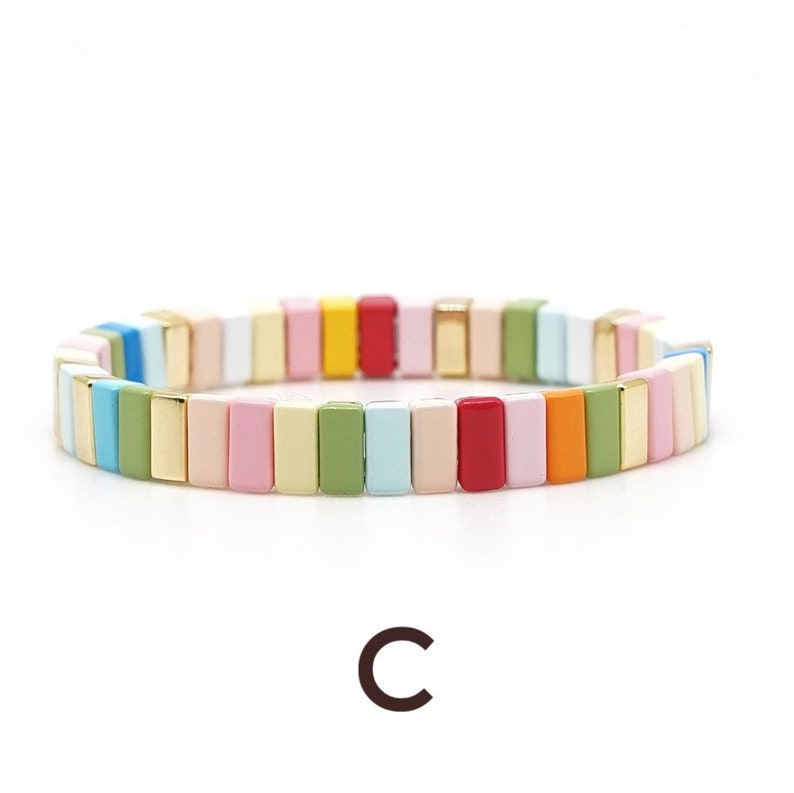 Pride Month Armband, schmales Regenbogen-Emaille-Fliesenarmband, Colorblock-Armbänder, Fliesenperlen-Armbänder, dehnbare Stapelarmbänder Bild 7