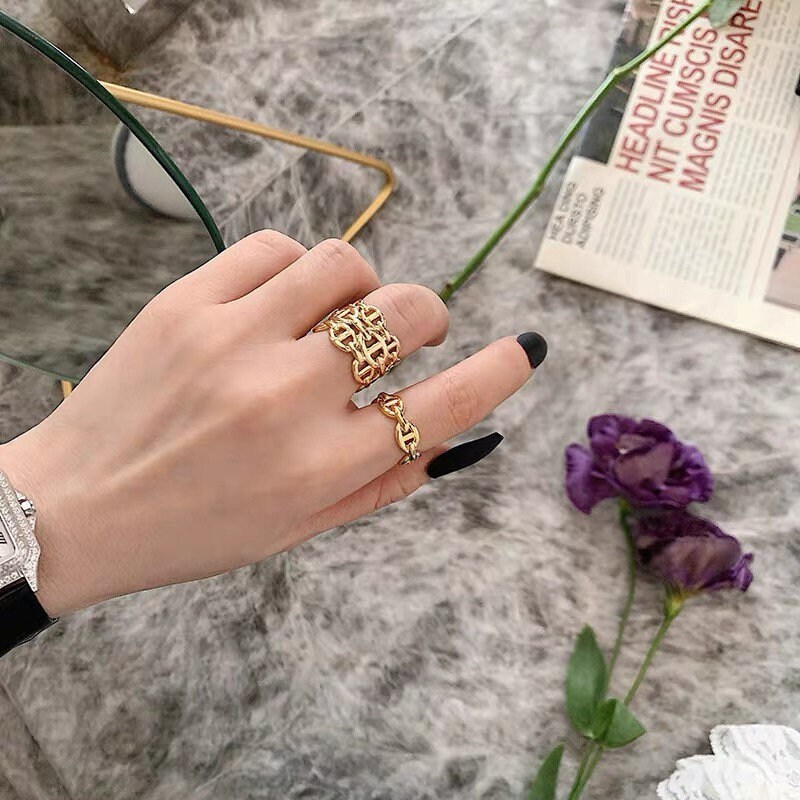 Adjustable 18K Gold Plated Pig Nose Chain Ring MultiRow Etsy