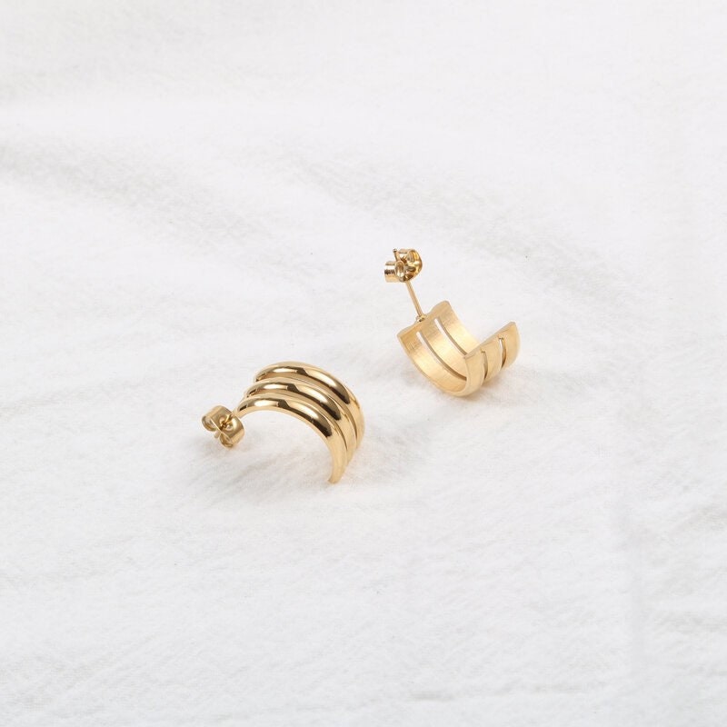 18mm 18K Gold Plated Triple Hoop Earrings A Pair Gold Hoop - Etsy