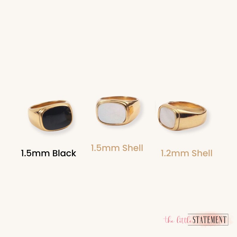 18K Gold Plated Mother-of-Pearl Ring, Chunky Gold Ring, Black Pax Ring, Signet Ring, Black Onyx Ring, Stacking Ring, Gift for Her SR0001 zdjęcie 2