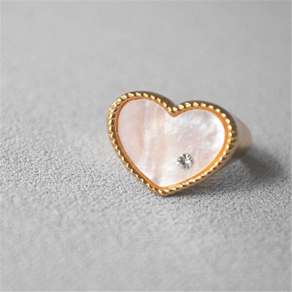 18K Gold Plated Mother-of-Pearl Heart Ring, Chunky Heart Ring, Love Ring, Ring for Her, Stacking Rings, Bridesmaid Gifts, Statement Ring