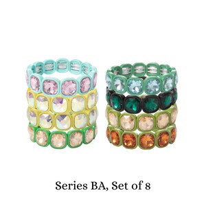 Nature-Inspired Oversized Crystal Stretchy Enamel Tile Bracelets, Opal Bracelets, Bridesmaid Bracelets, Colorblock Stacking Bracelets BA Set of 8 (One Each)