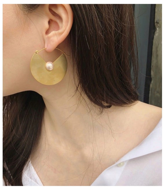 Vintage Hoop Disc Pearl Earrings A Pair Half Moon Earrings - Etsy