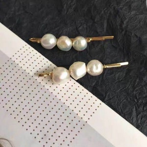 Freshwater Baroque Pearl Hair Clip in Gold or Silver, Genuine Pearl Barrette, Wedding Hair Accessory, Bridesmaid Gifts, Hen Do Barrette Gift image 6