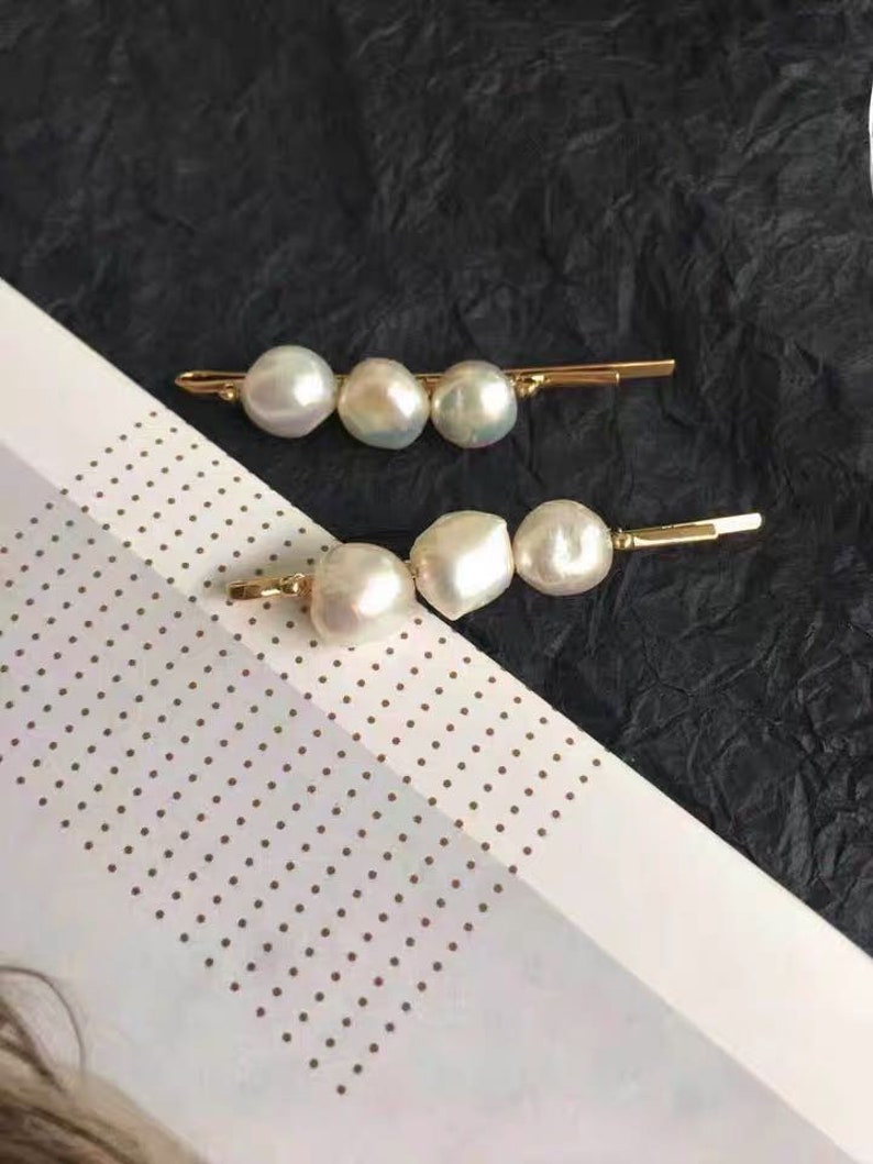 Freshwater Baroque Pearl Hair Clip in Gold or Silver, Genuine Pearl Barrette, Wedding Hair Accessory, Bridesmaid Gifts, Hen Do Barrette Gift image 6