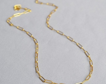 18K Gold Plated Boyfriend Chain Necklace, Paper Chain Choker, Link Chain Choker, Layering Necklace, Silver Chain Necklace, Layering Necklace