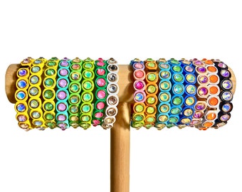 Kleine Crystal Disco Rainbow Emaille Tegel Armband Sets, Colorblock Armbanden, Tegel Kralen Armbanden, Stapelen Armbanden, EB0008
