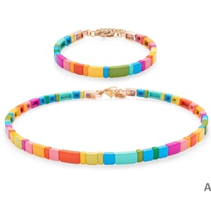 6mm Enamel Tile Beads Choker and Bracelet (Series A), Tila Tile Choker, Colorblock Bracelet, Enamel Beads Choker, Tile Beads Bracelet