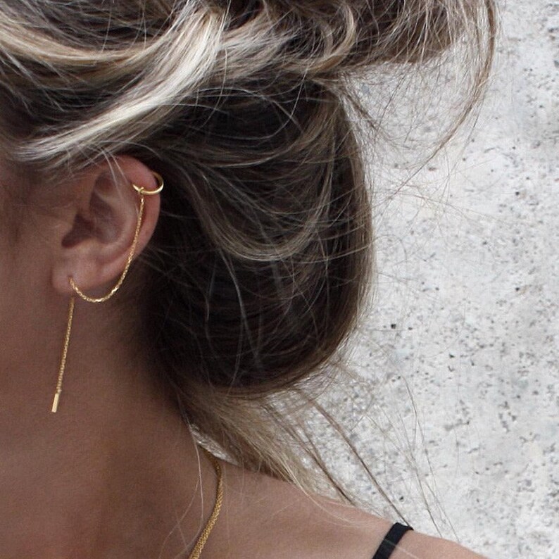 18K Gold Plated Ear Cuff Chain Earrings, Perfect Minimalist Ear Threader, Silver Ear Cuff Threader, Gold Ear Cuff, Silver Chain Ear Cuff 