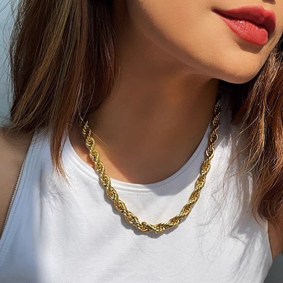 18K Gold Plated 8MM Twist Chain Necklace, Bold Chunky Rope Chain Choker,  Stacking Twist Chain Necklace, Layering Rope Necklace -  New Zealand