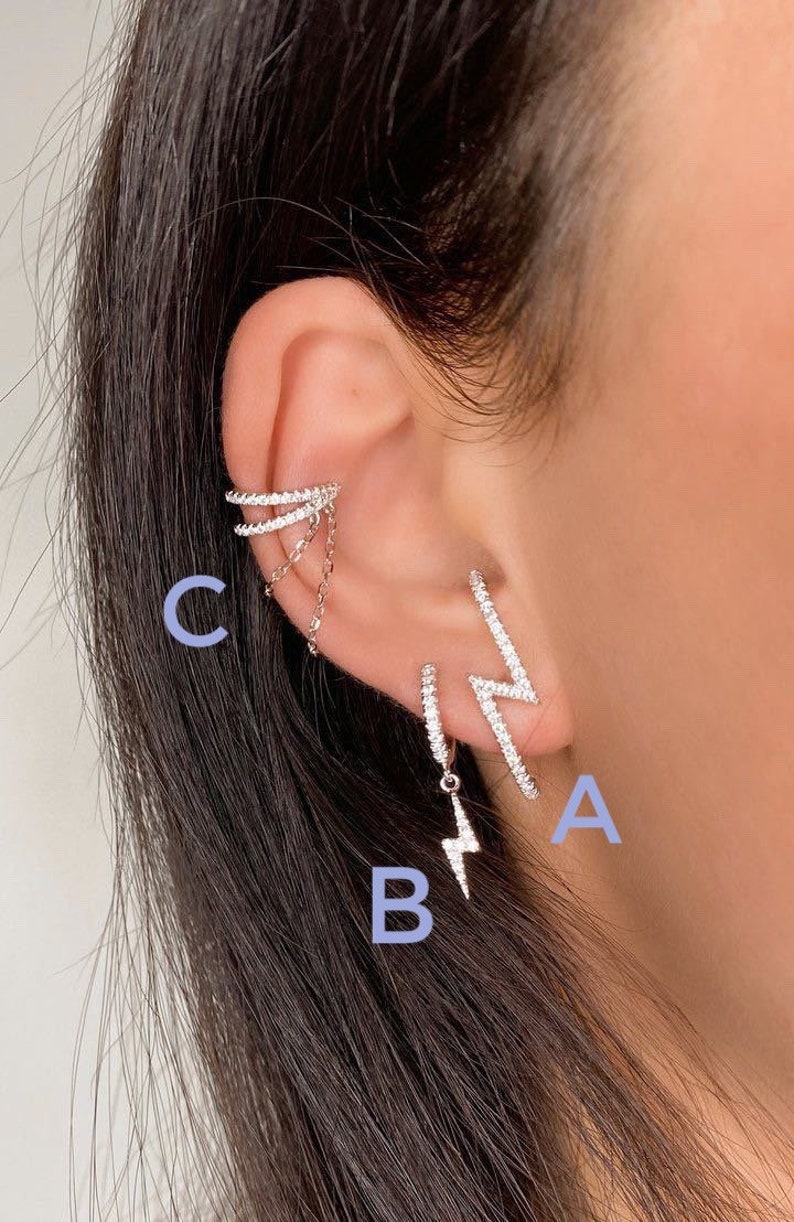 Goldplated Lightning CZ Earrings / Ear Cuffs Lighting Ear Etsy