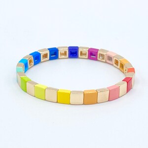 6mm Thin Gold Rainbow Tile Bracelet Sets, Colorblock Bracelets, Tile Beads Bracelets, Stacking Bracelets, Stretchy Bracelets, Boho Bracelets Rainbow