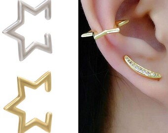 No Piercing, Star Ear Cuff, Chic Gold / Silver Star Ear Cuff, Minimalist Gold Ear Cuff, Ear Wrap, Mini Ear Cuffs