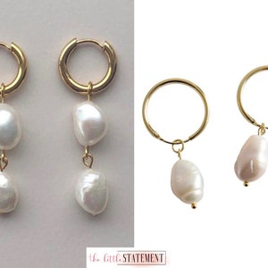 Gold Plated Minimalist Freshwater Pearl Earrings (A Pair), Baroque Pearl Earrings, Hoop Earrings, Classic Chic, Quality Pearl Earrings