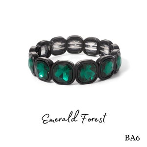 Nature-Inspired Oversized Crystal Stretchy Enamel Tile Bracelets, Opal Bracelets, Bridesmaid Bracelets, Colorblock Stacking Bracelets BA Emerald Forest (BA6)