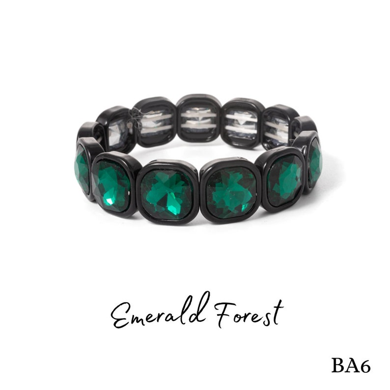 Nature-Inspired Oversized Crystal Stretchy Enamel Tile Bracelets, Opal Bracelets, Bridesmaid Bracelets, Colorblock Stacking Bracelets BA Emerald Forest (BA6)