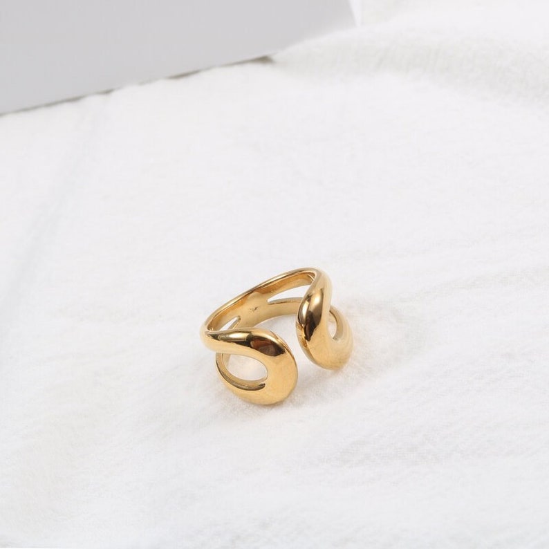 18K Gold Plated Chunky Double U-Shape Ring, Gold X Ring, Wide Band Ring, Chunky Gold Ring, Stacking Ring, Gift for Her image 4